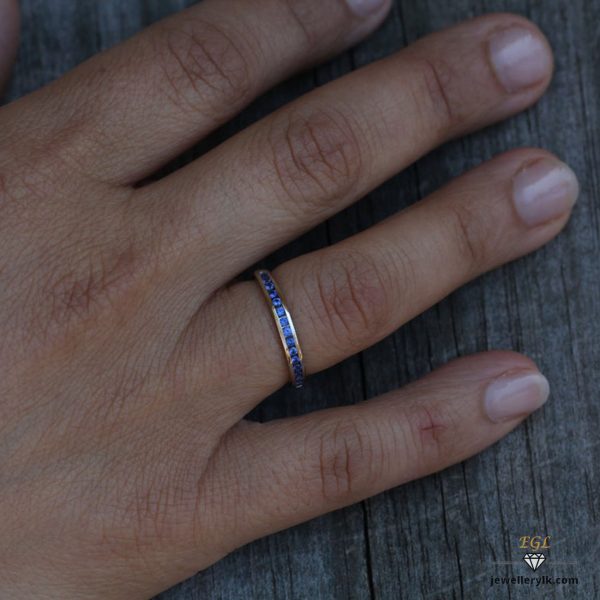 Blue sapphire silver ring band 2