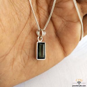 Black tourmaline gem pendants 925 starling silver square shape for women